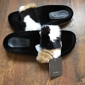 Bnwt Zara Fur slides Size 9 and 10